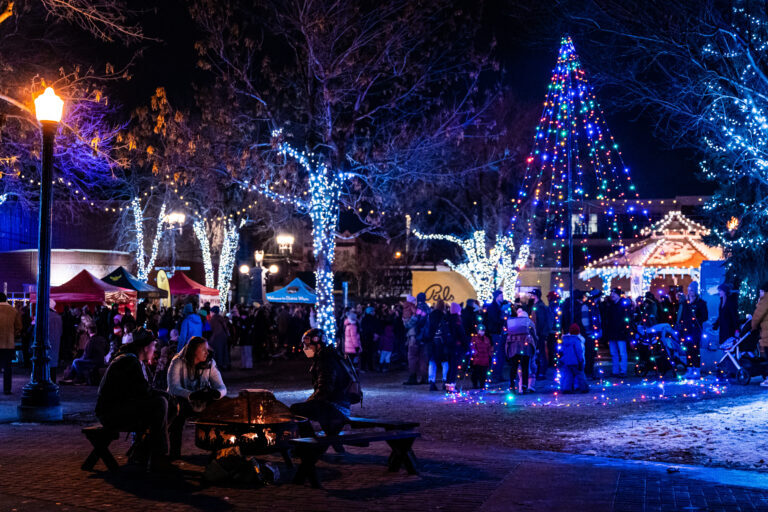 Crowds gathered around the lit-up Christmas tree and market stalls at Winter Whyte Light Up